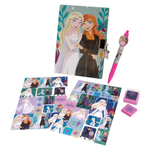 Titkos napló-Frozen matricákkal lakattal+toll+nyomda Elza és Anna