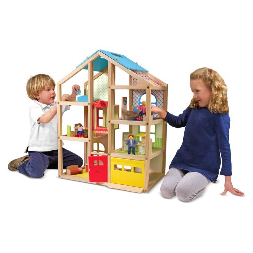Melissa&Doug- emeletes fa babaház játékfigurákkal, bútorokkal