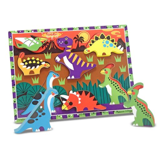 Melissa & Doug Fa készségfejlesztő játék, Könnyen megfogható puzzle, dínók