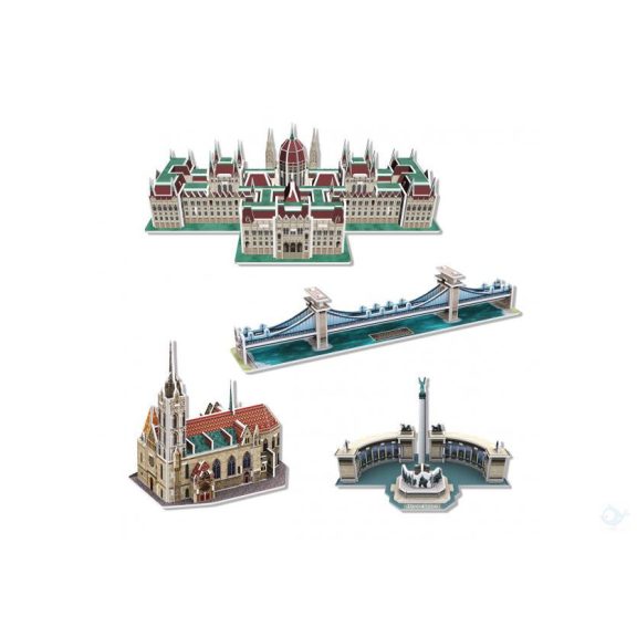 3D puzzle- Lánchíd, Országház, Mátyás templom, Hősök tere  mini méretben- 4 az 1-ben CubicFun