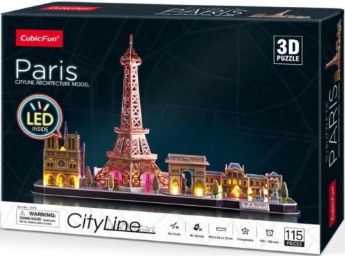 3D puzzle City Line Párizs LED világítással-115db-os CubicFun