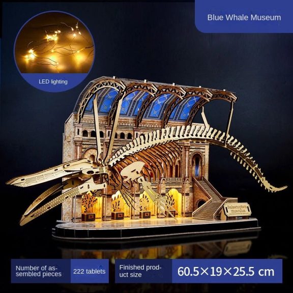 3D puzzle kék bálna csontváza múzeumban-  LED-es világító 222 db-os