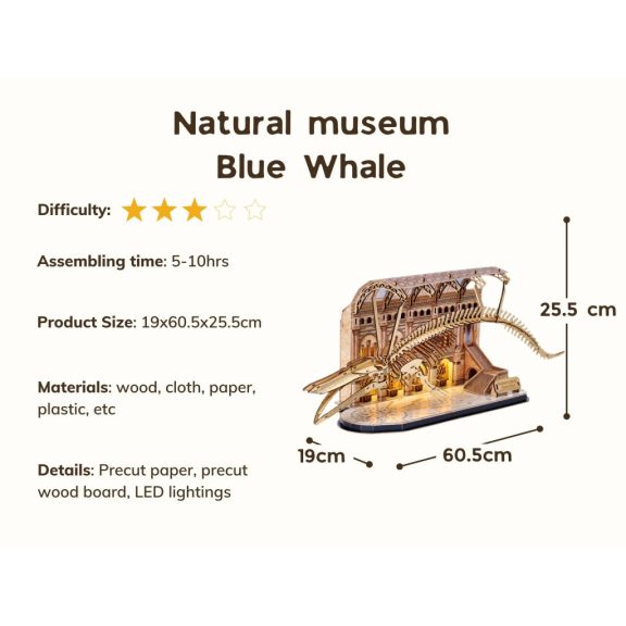 3D puzzle kék bálna csontváza múzeumban-  LED-es világító 222 db-os