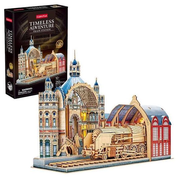 3D puzzle Vasútállomás 255 db-os- LED világítós  CubicFun