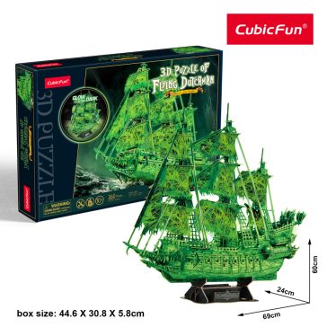   3D puzzle A bolygó hollandi kalózhajó fluoreszkáló-360 db-os CubicFun