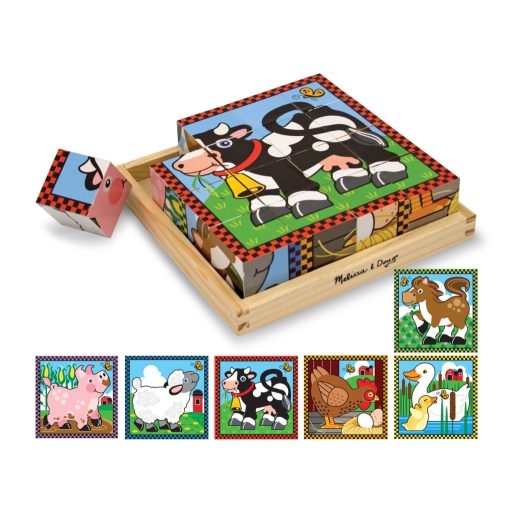 Melissa&Doug- fa készségfejlesztő játék kockakirakó- háziállatok