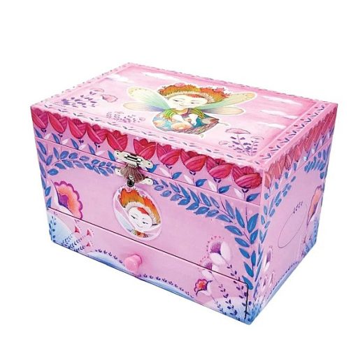 Zenélő ékszerdoboz forgó balerinával tükörrel, fiókkal, gyűrűtartóval-Chloe