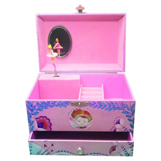 Zenélő ékszerdoboz forgó balerinával tükörrel, fiókkal, gyűrűtartóval-Chloe