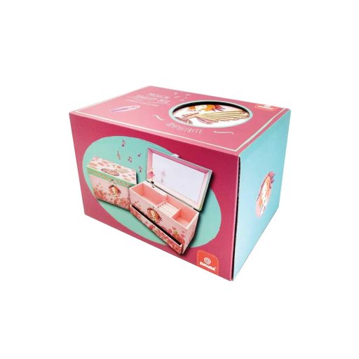 Zenélő ékszerdoboz forgó balerinával tükörrel, fiókkal, gyűrűtartóval-Amphitrite