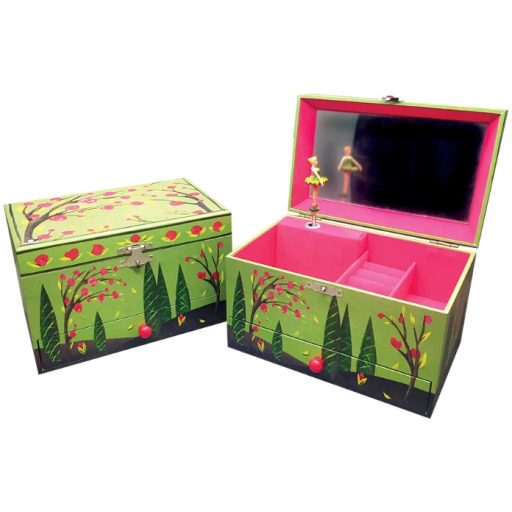 Zenélő ékszerdoboz forgó balerinával tükörrel, fiókkal, gyűrűtartóval-Évszakok