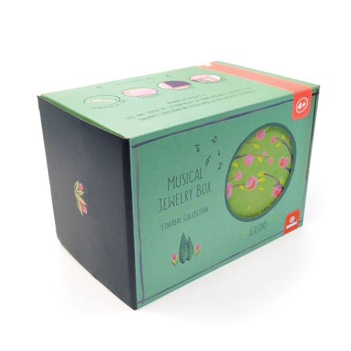 Zenélő ékszerdoboz forgó balerinával tükörrel, fiókkal, gyűrűtartóval-Évszakok