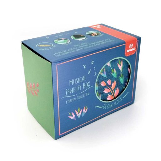 Zenélő ékszerdoboz forgó balerinával, tükörrel, gyűrűtartóval-Ocean