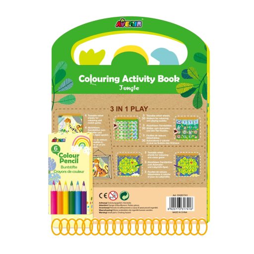 Színező könyv fejlesztő feladatokkal, 6 db színes ceruzával Avenir