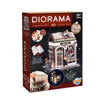 Dioráma fa 3D puzzle LED világítós- Könyvesbolt BUKI