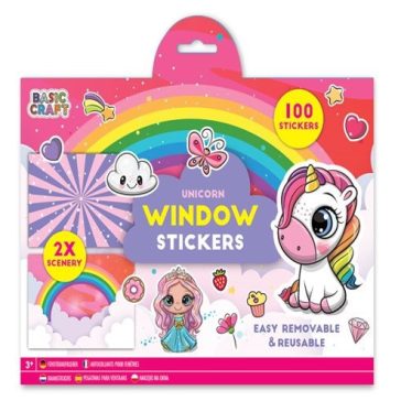   Moxy újrahasználható 100 db-os ablakmatrica 2 db háttérrel, Unikornis Grafix
