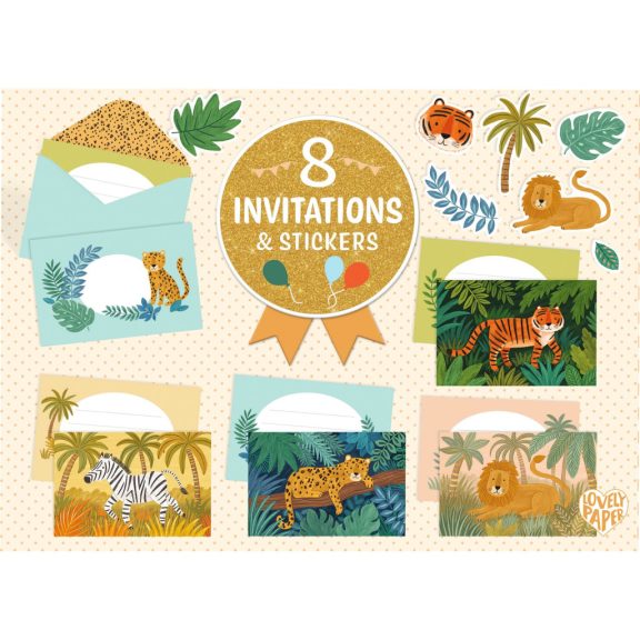 Meghívó készlet - Dzsungel parti - Jungle animals