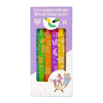   Mágikus filctolkészlet - 6 db színváltó filctoll - Multicolored magic markers