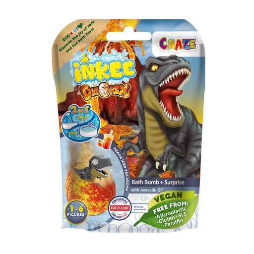 Crazee Inkee vegan fürdőgolyó csomag dino figurával barack aromájú