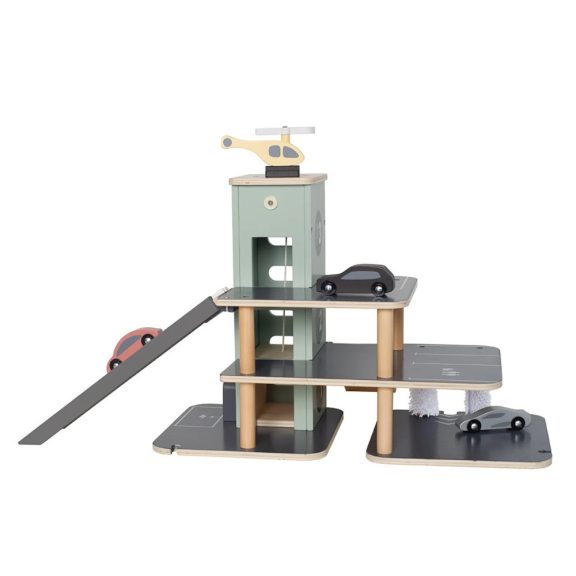 Emeletes fa parkolóház lifttel és járművekkel Jabadabado