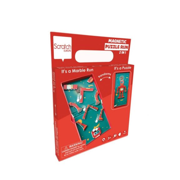 2 az 1-ben mágneses puzzle és golyófuttató játék, robotos Scratch Europe